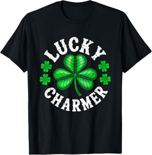 Lucky Charmer Funny Irish Shamrock St Patricks Day 2026 T-Shirt - T-Shirt | Black