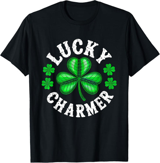 Lucky Charmer Funny Irish Shamrock St Patricks Day 2026 T-Shirt - T-Shirt | Black