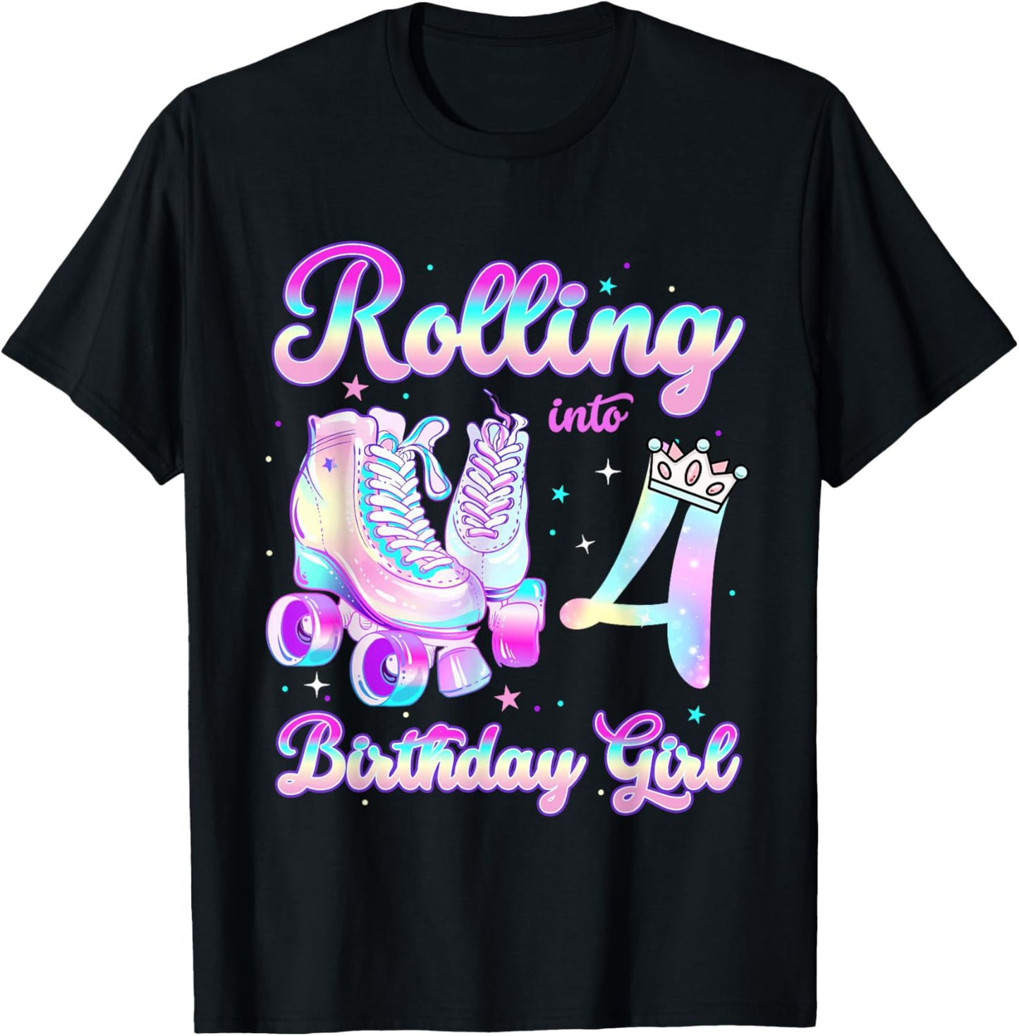 Kids Rolling Into 4 Roller Skating 4th Birthday Girls Party T-Shirt - T-Shirt | Black