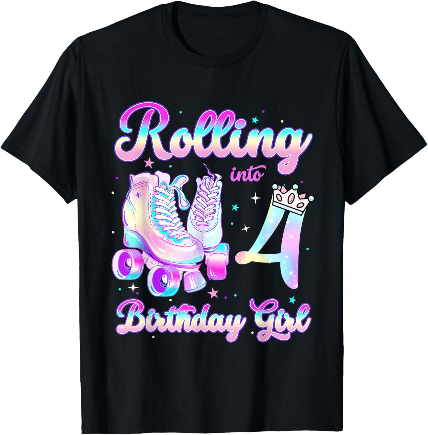 Kids Rolling Into 4 Roller Skating 4th Birthday Girls Party T-Shirt - T-Shirt | Black