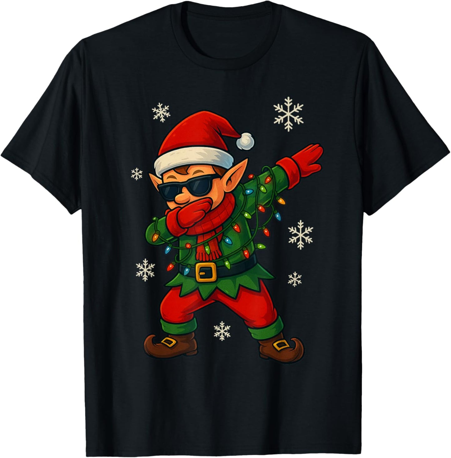 Dabbing Elf Christmas Light Xmas Squad Boys Kids Toddler T-Shirt - T-Shirt | Black