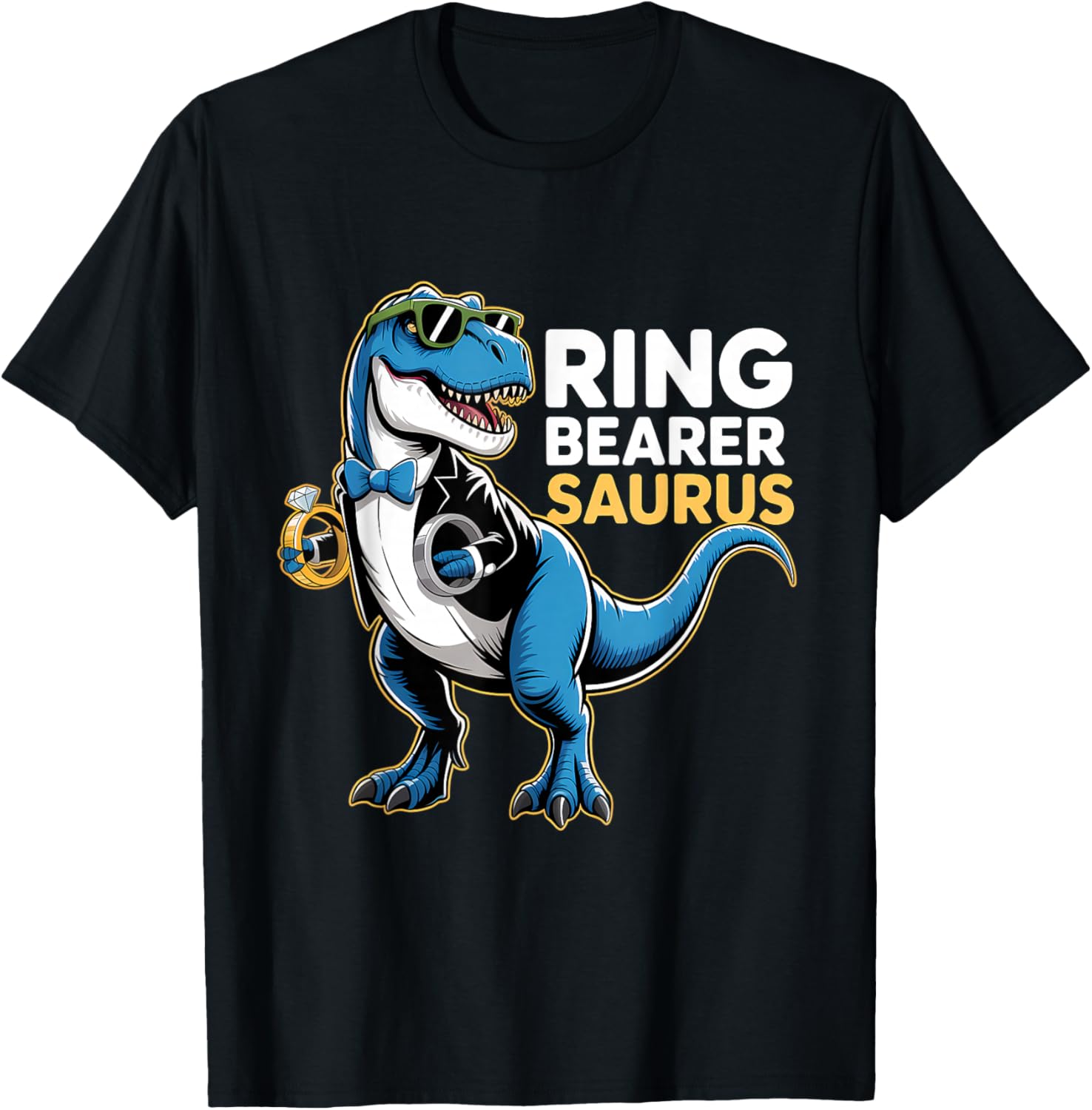 Ring Bearer T-Rex Dino Funny Wedding Party Ring Dinosaur T-Shirt - T-Shirt | Black