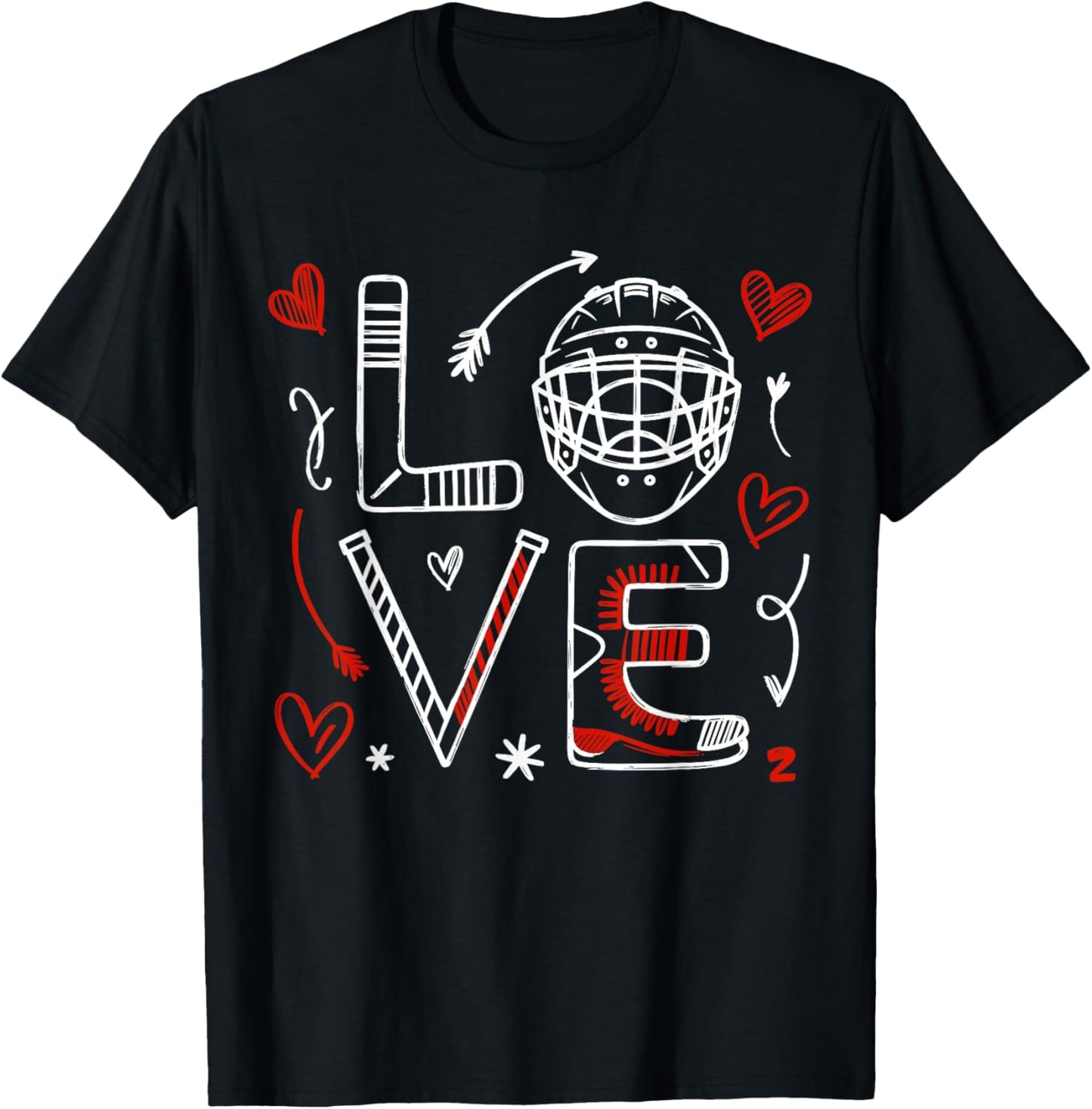 Valentine's Day Love Ice Hokey Item for Hockey Lovers Player T-Shirt - T-Shirt | Black