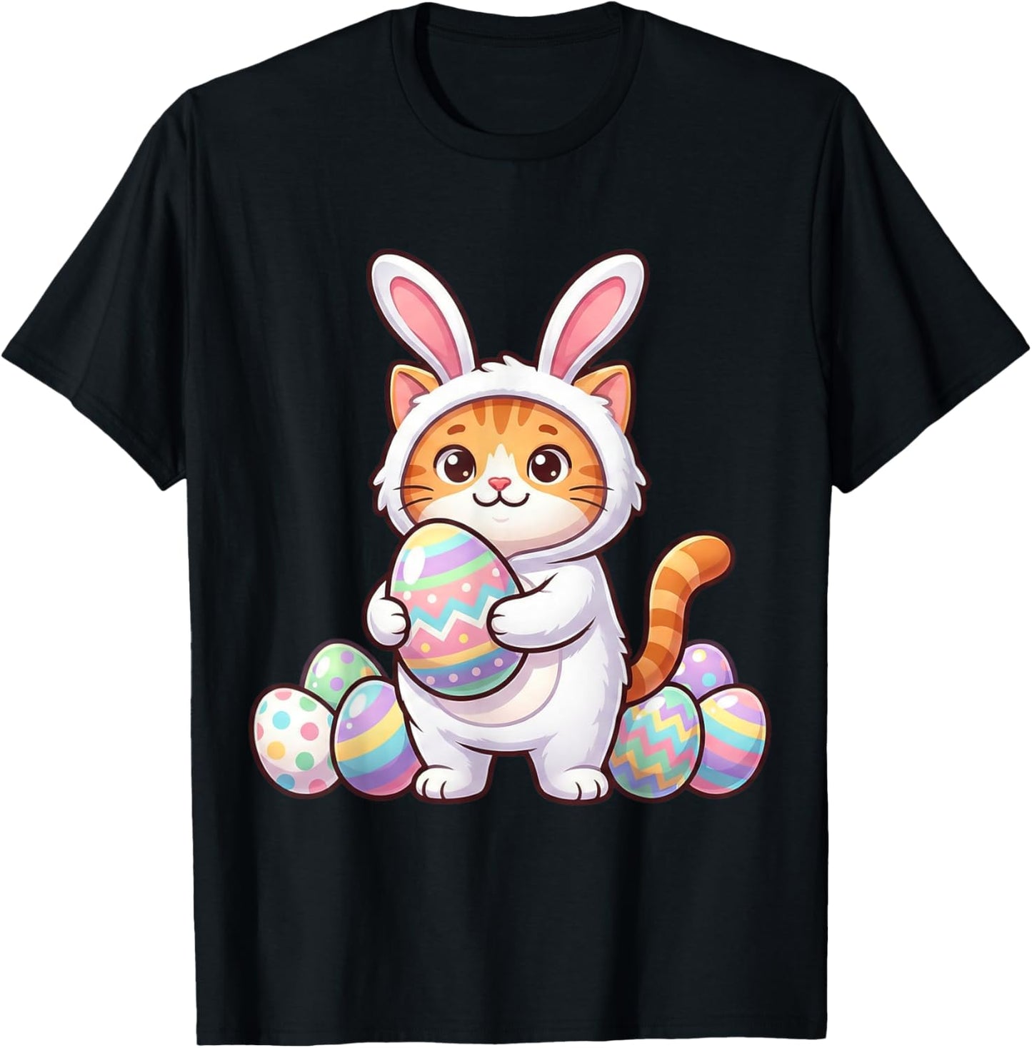 Cute Cat in Bunny Costume Easter Egg Hunt Orange Tabby T-Shirt - T-Shirt | Black