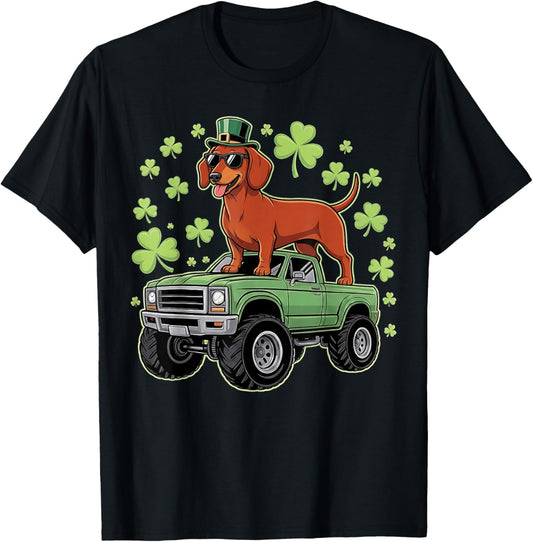 St Patricks Day Dachshund Dog Riding Truck Women T-Shirt - T-Shirt | Black