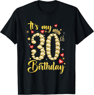 It's My 30th Birthday 30 Year Old Women Queen Diamond Crown T-Shirt - T-Shirt | Black