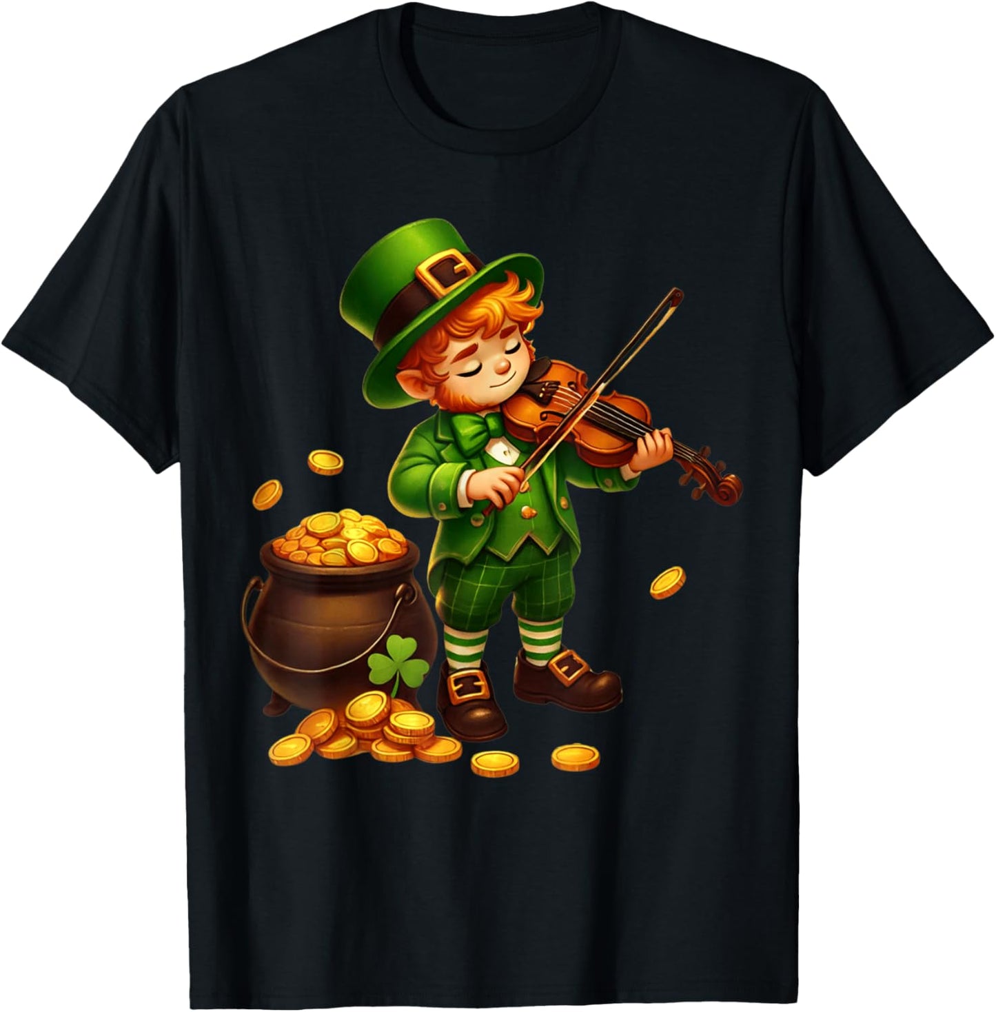 Cute Leprechaun Violin St Patricks Day Violinist Boys Kids T-Shirt - T-Shirt | Black
