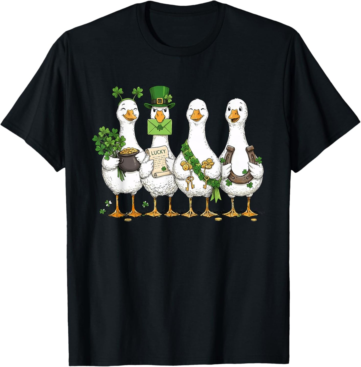 St Patrick's Day Goose Lucky Shamrock Silly Saint Patrick's T-Shirt - T-Shirt | Black