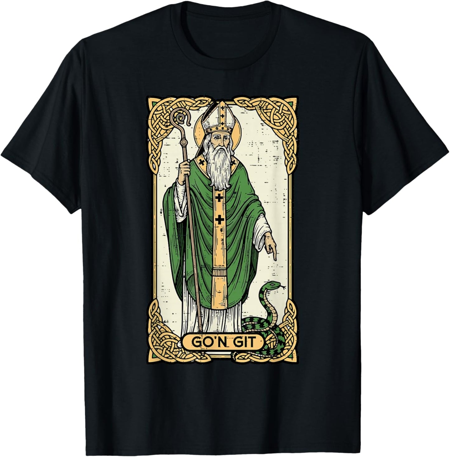 St Patrick Snake Gon Git Card Saint Pattys Men Women Kids T-Shirt - T-Shirt | Black
