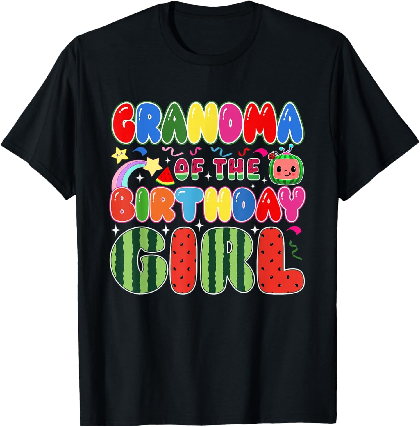 Grandma of The Birthday Girl Melon Family Matching Funny T-Shirt - T-Shirt | Black