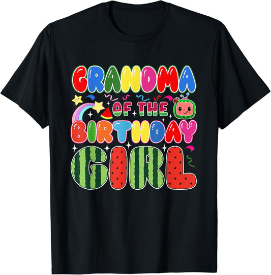 Grandma of The Birthday Girl Melon Family Matching Funny T-Shirt - T-Shirt | Black