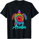 Aruba Sea Turtle Hibiscus Tropical Art T-Shirt - T-Shirt | Black