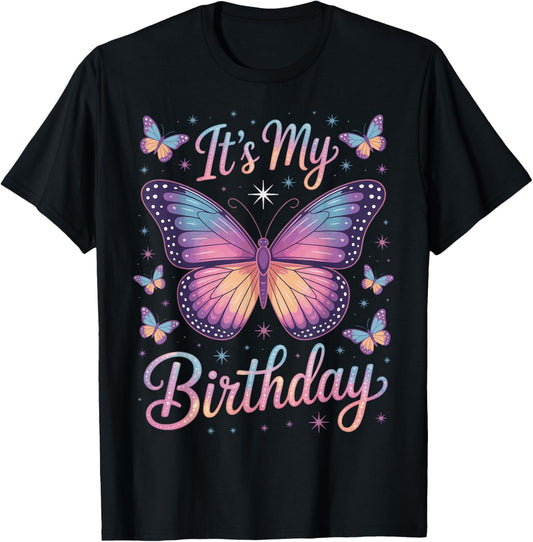 Its My Birthday Butterfly Party Fashion for Birthday Girl T-Shirt - T-Shirt | Black