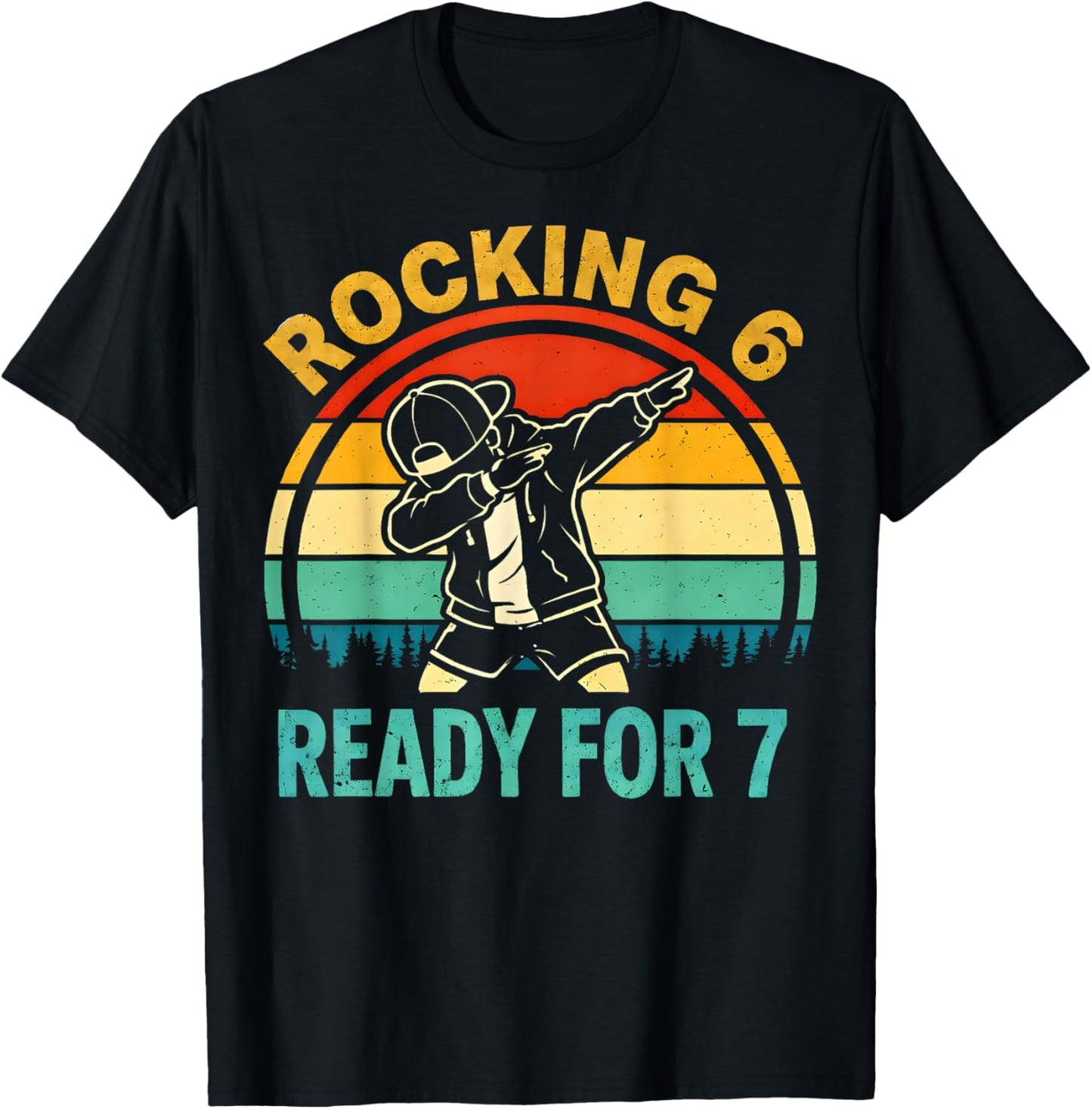Funny Rocking 6 Ready for 7 Birthday Boy Dabbing Gifts Kids T-Shirt - T-Shirt | Black