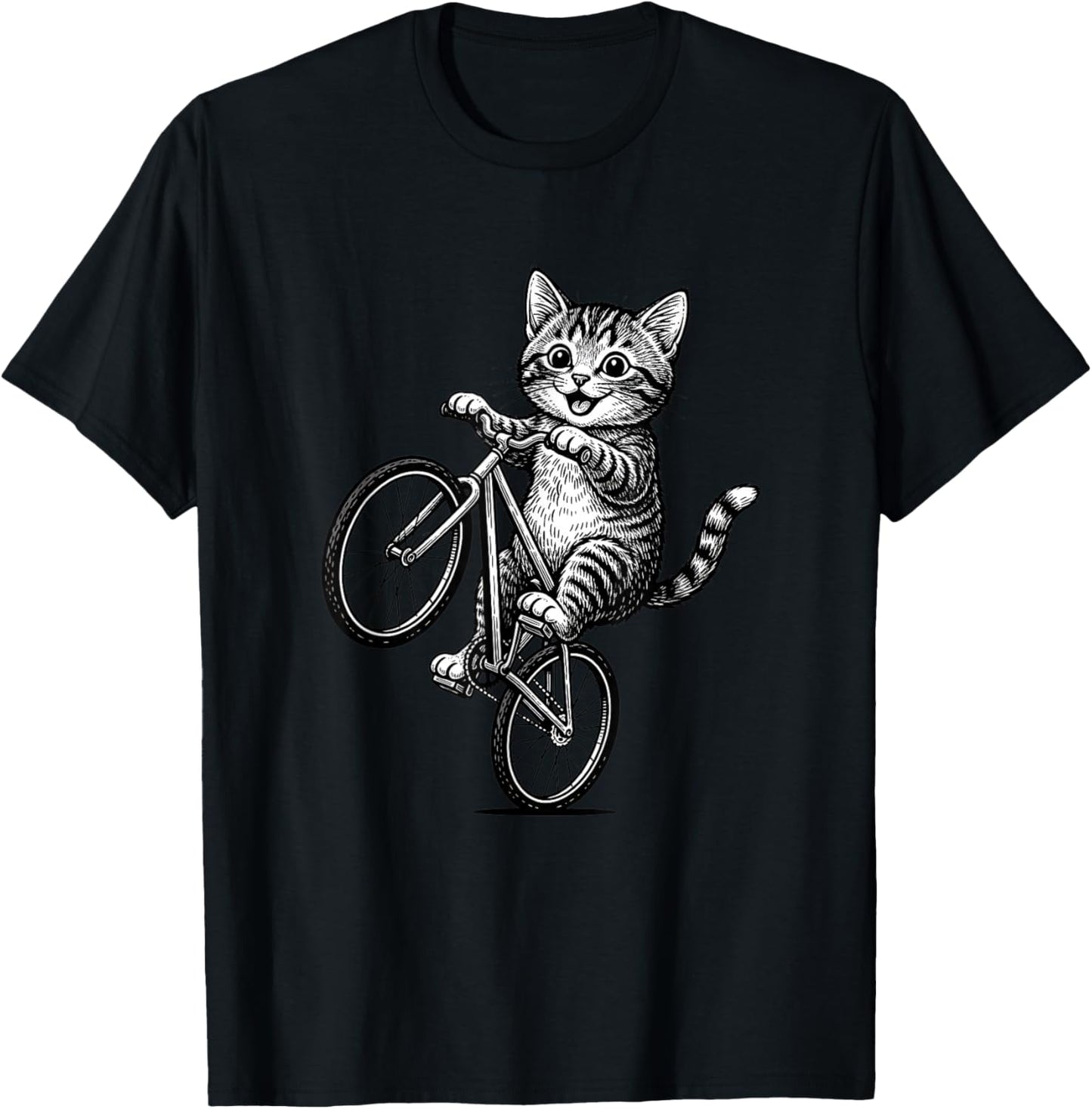 Kitten On A Bike Cat Illustration - Funny Cat Lover Art T-Shirt - T-Shirt | Black