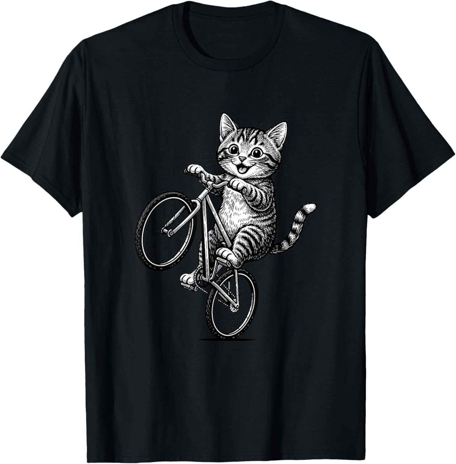 Kitten On A Bike Cat Illustration - Funny Cat Lover Art T-Shirt - T-Shirt | Black