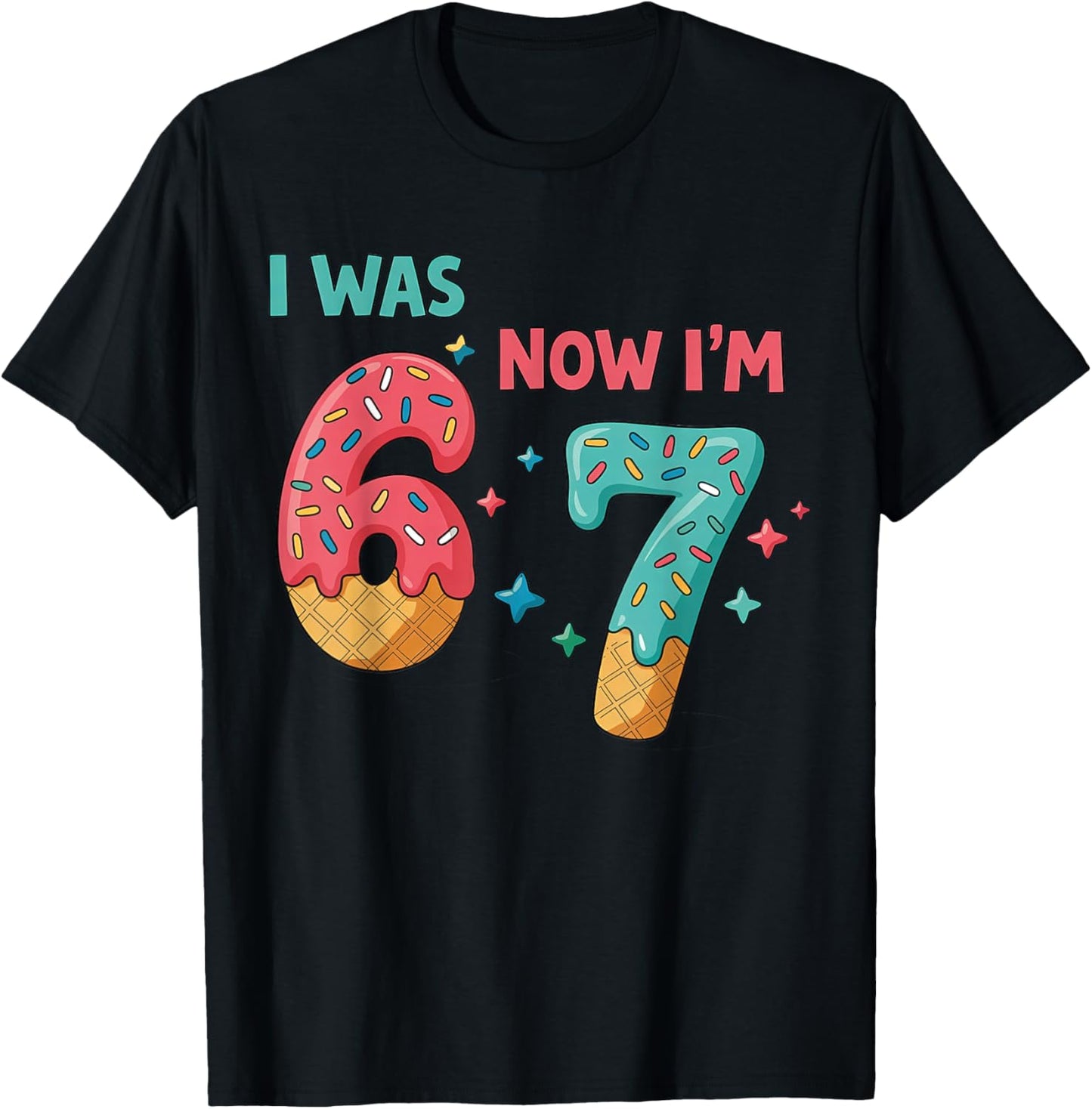 7 Year Old Birthday I was 6 Now I'm 7 Ice Cream Drip T-Shirt - T-Shirt | Black