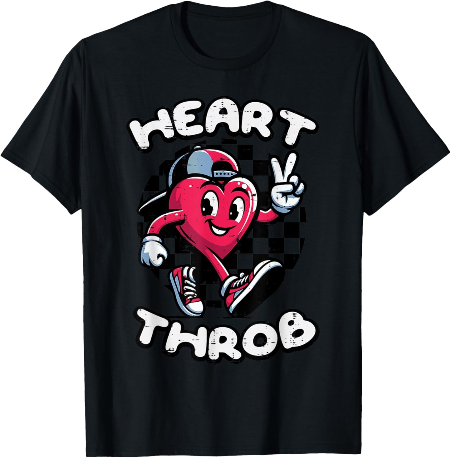 Valentines Day Heart Throb Peace Retro Groovy Boys Kids Men T-Shirt - T-Shirt | Black