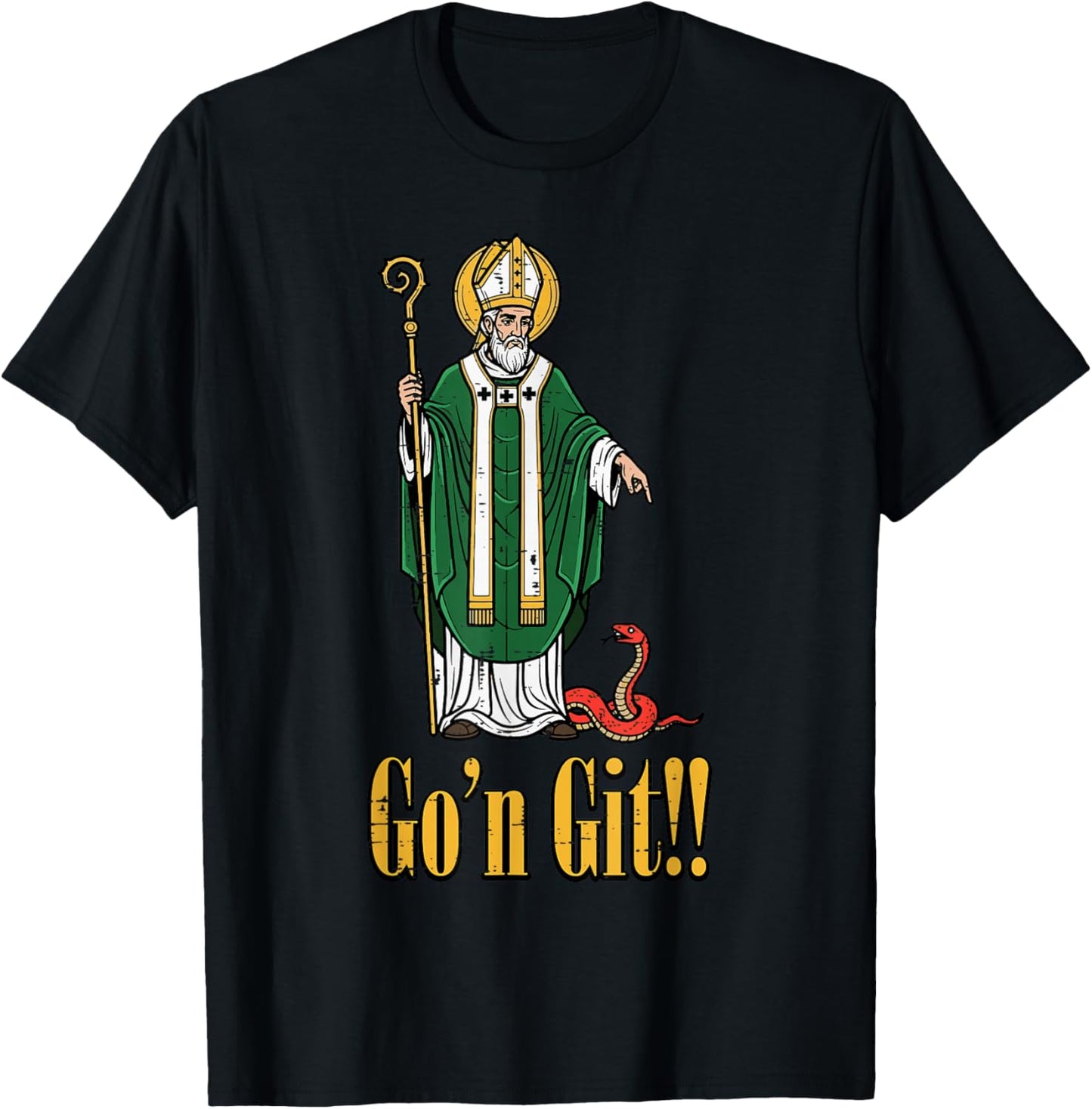 St Patrick Snake Gon Git Funny Saint Paddys Women Men Kids T-Shirt - T-Shirt | Black