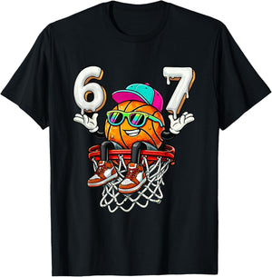 67 Meme Six Seven 6 7 Meme Funny Basketball Drip T-Shirt - T-Shirt | Black