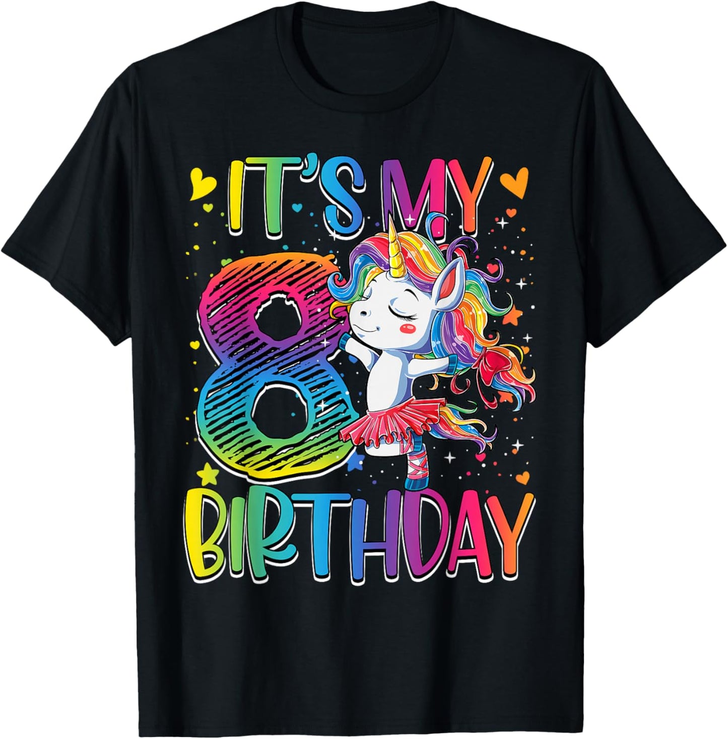 It’s My 8th Birthday Unicorn Outfit for 8 Year Old Girls T-Shirt - T-Shirt | Black
