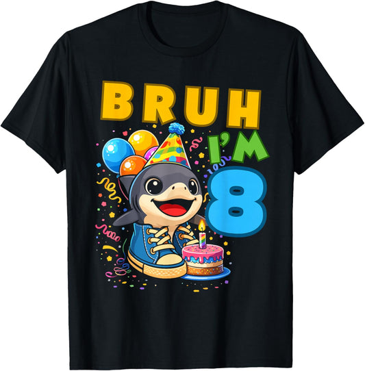 Bruh I'm 8 Year Old Birthday 8th Birthday Tralalero Tralala T-Shirt - T-Shirt | Black