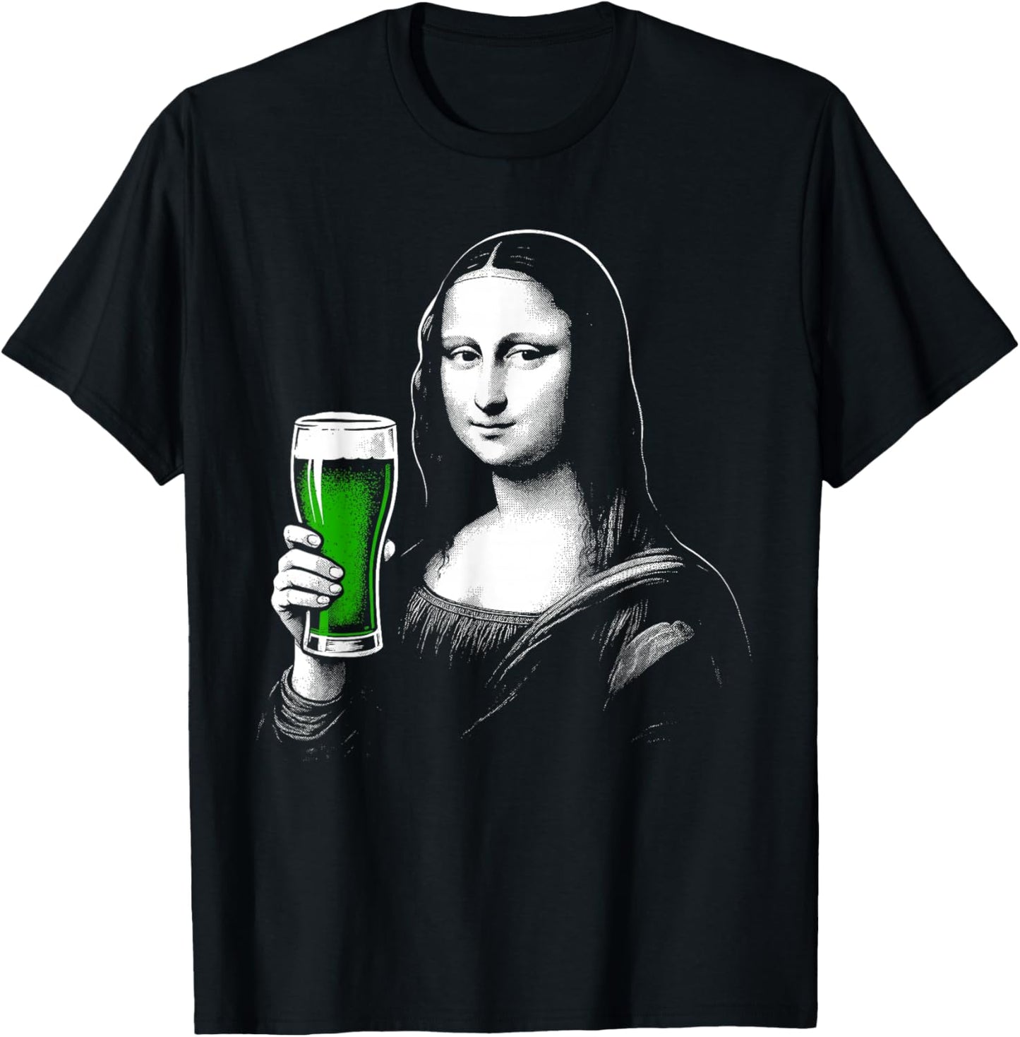Mona Lisa St Patty's Shamrock Beer Funny St Patrick's Day T-Shirt - T-Shirt | Black