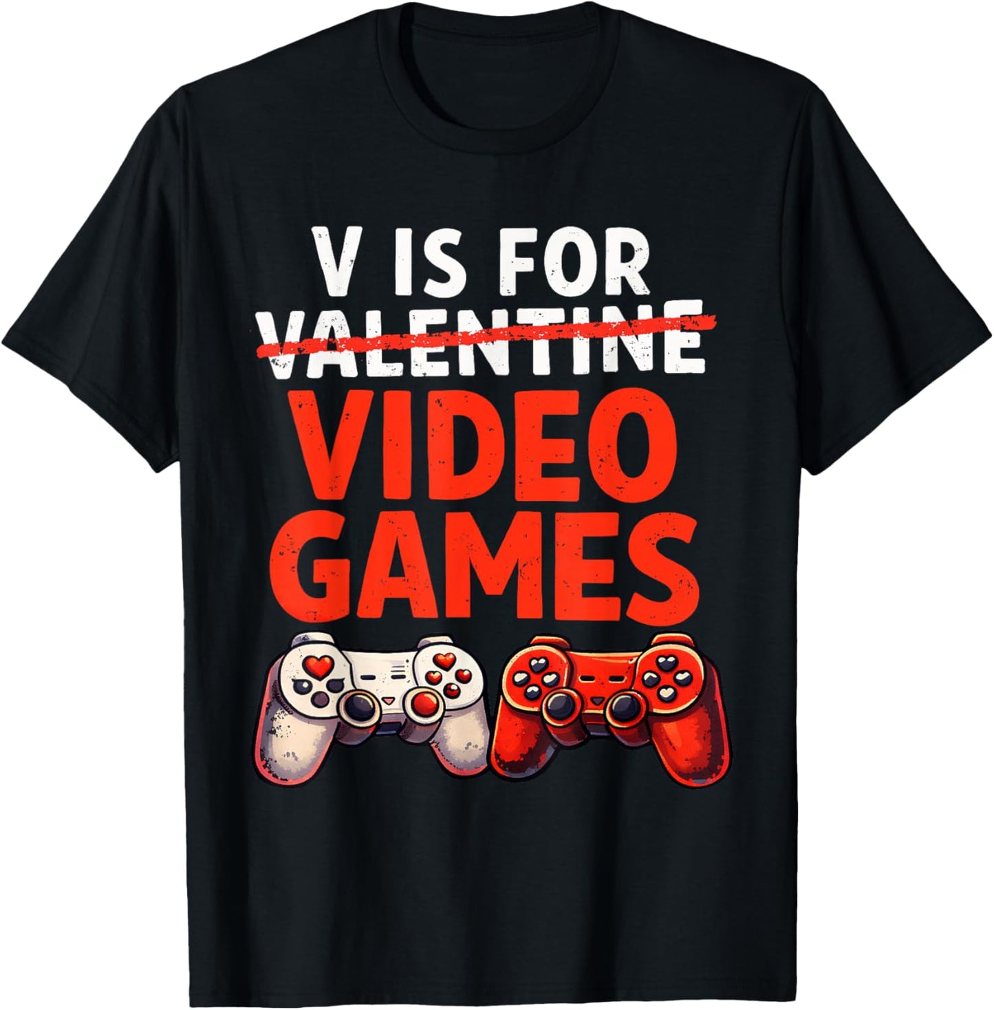 Gamer Valentine V is for Video Games Valentines Day Boys T-Shirt - T-Shirt | Black