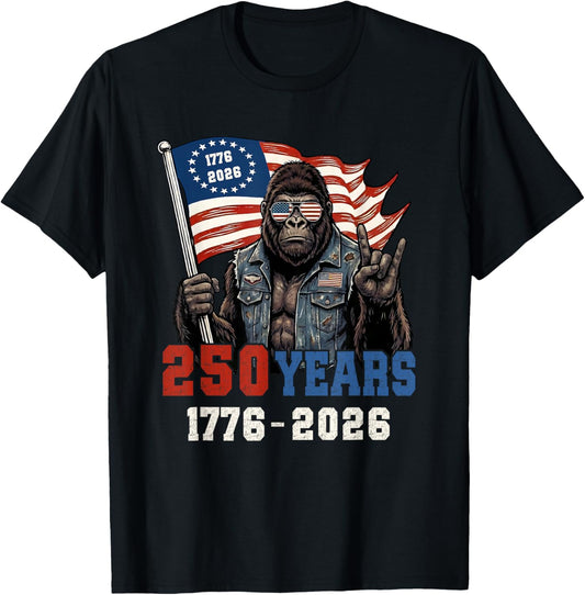 250 Years American 1776-2026 250th Birthday Bigfoot Lovers T-Shirt - T-Shirt | Black