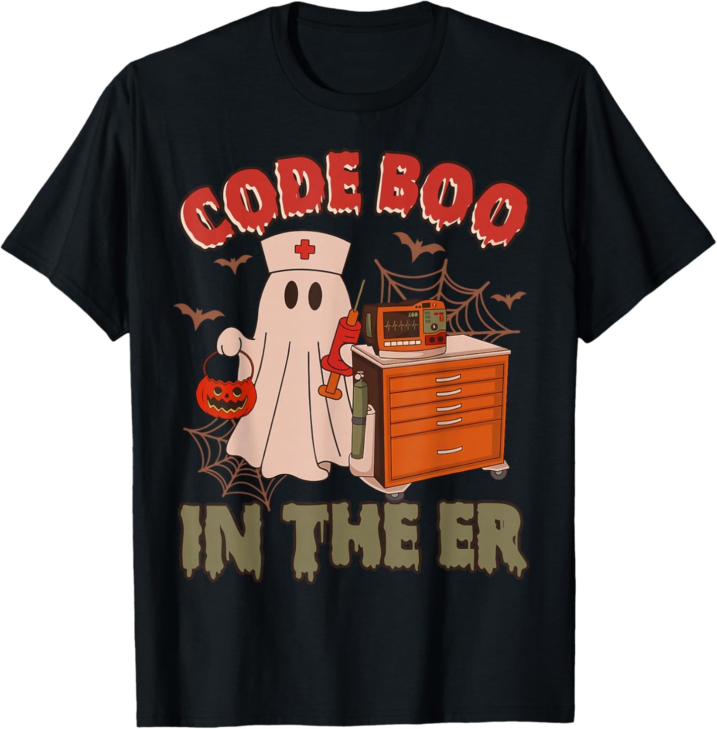 Retro Code Boo in The ER ICU Nurses Boo-JEE Ghost Halloween T-Shirt - T-Shirt | Black