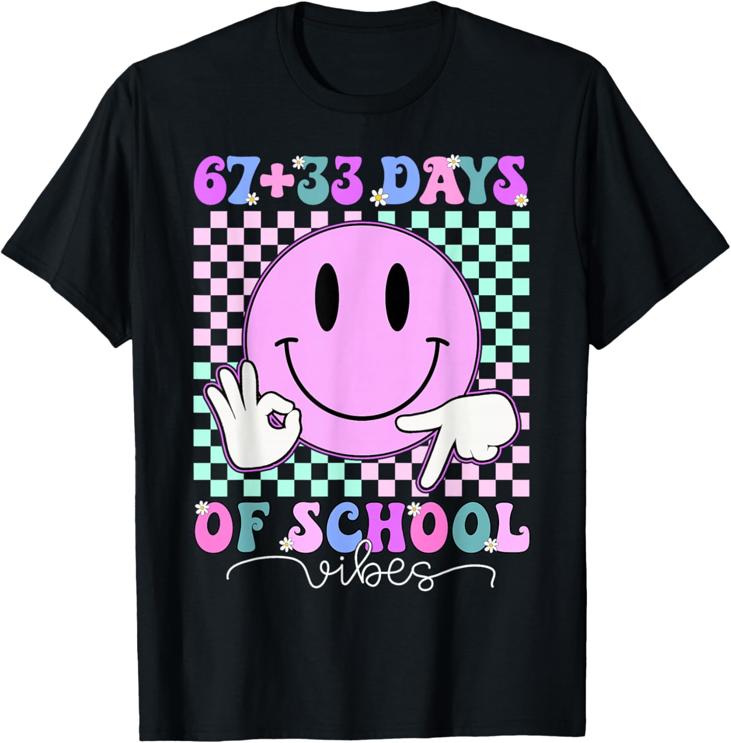 Retro Groovy 67 +33 Days of School 100th Day Kids Boys Girls T-Shirt - T-Shirt | Black