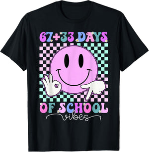 Retro Groovy 67 +33 Days of School 100th Day Kids Boys Girls T-Shirt - T-Shirt | Black