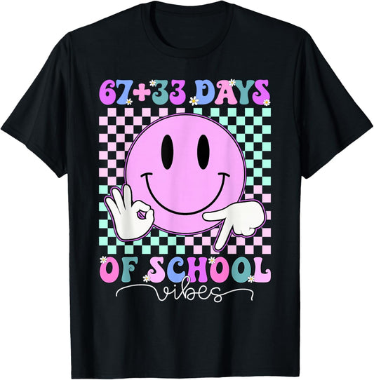 Retro Groovy 67 +33 Days of School 100th Day Kids Boys Girls T-Shirt - T-Shirt | Black