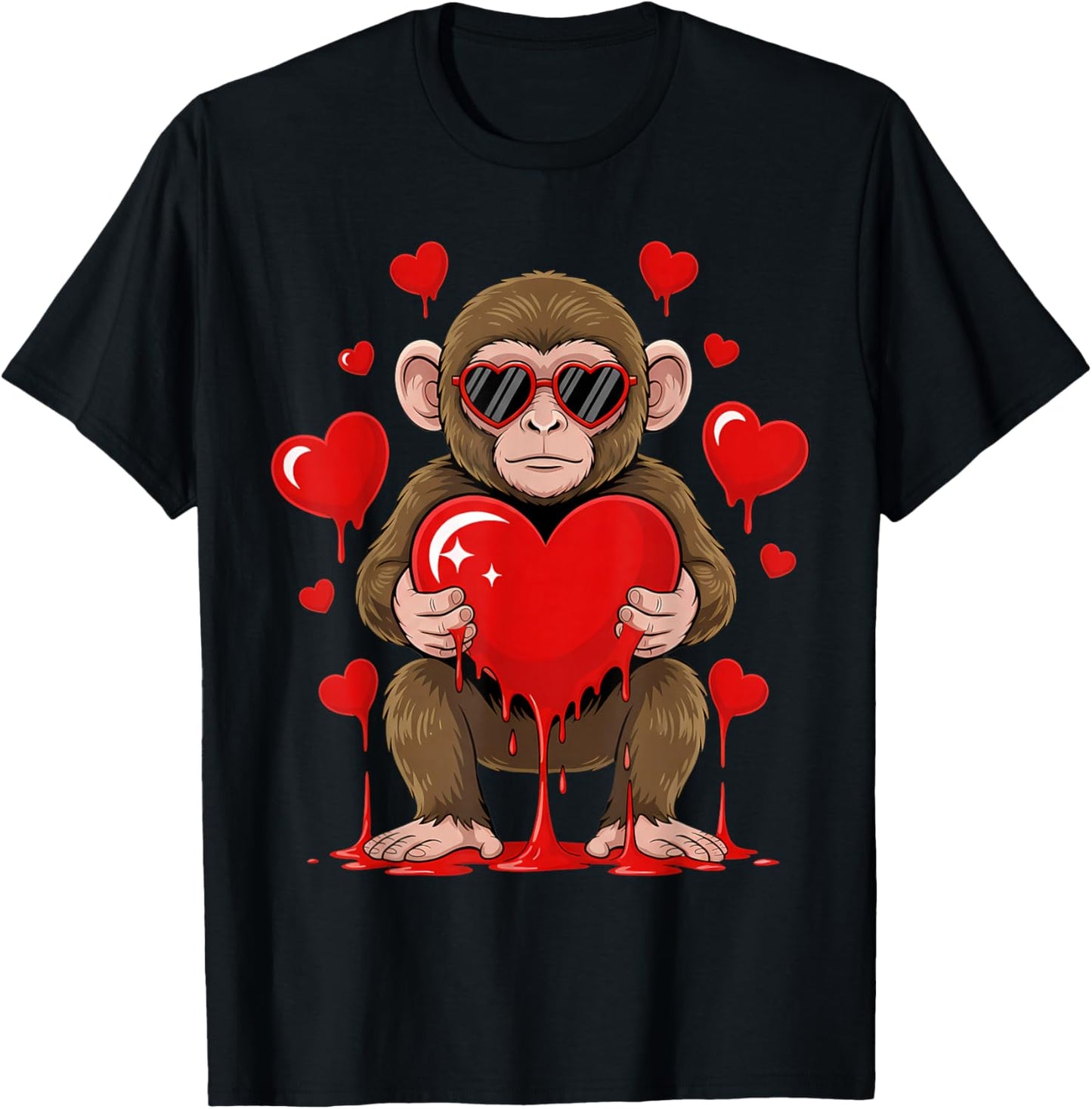 Valentines Day Cute Valentine Monkey Lover T-Shirt - T-Shirt | Black