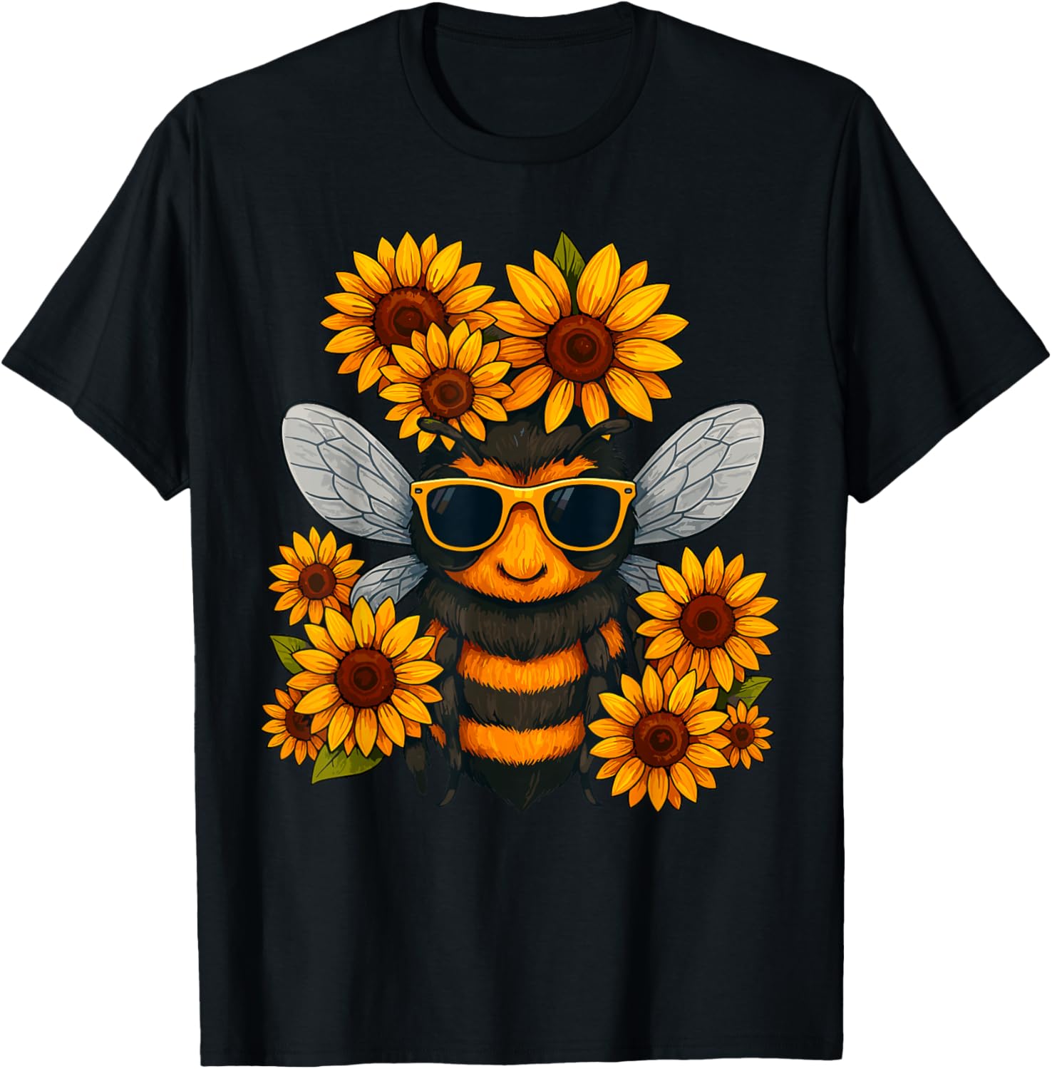 Bee with Sunflowers T-Shirt - T-Shirt | Black