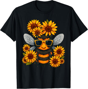Bee with Sunflowers T-Shirt - T-Shirt | Black
