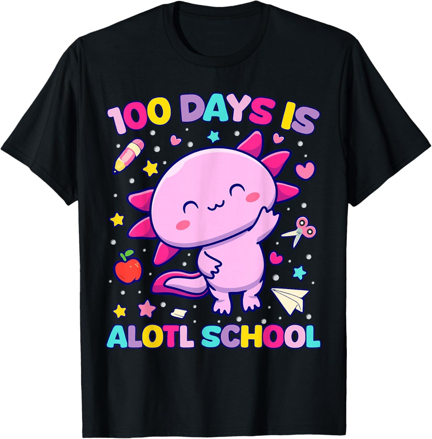100 Days is Alotl School Axolotl Teacher Student T-Shirt - T-Shirt | Black