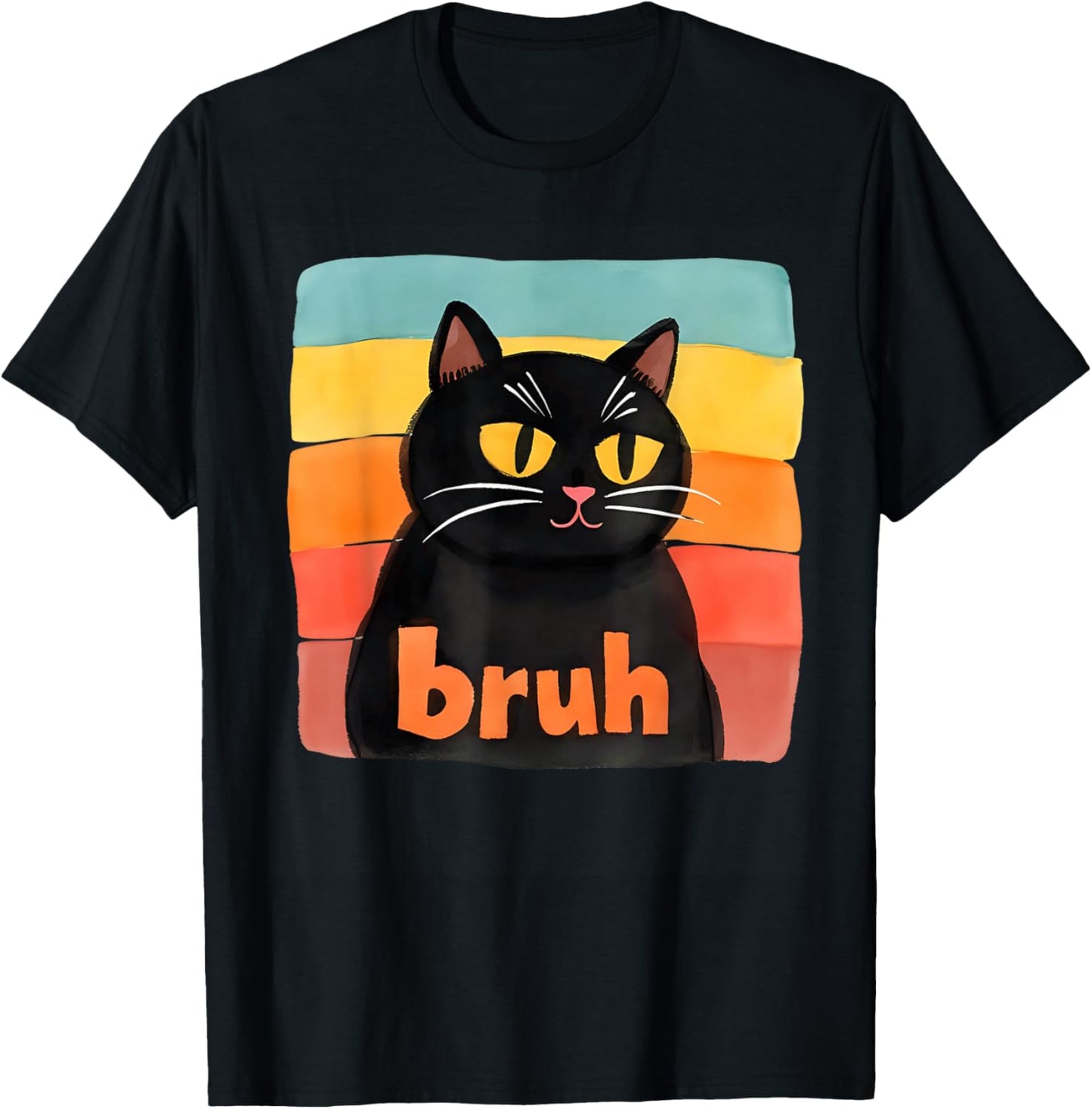 Funny Meme Saying Bruh Retro Cat T-Shirt - T-Shirt | Black