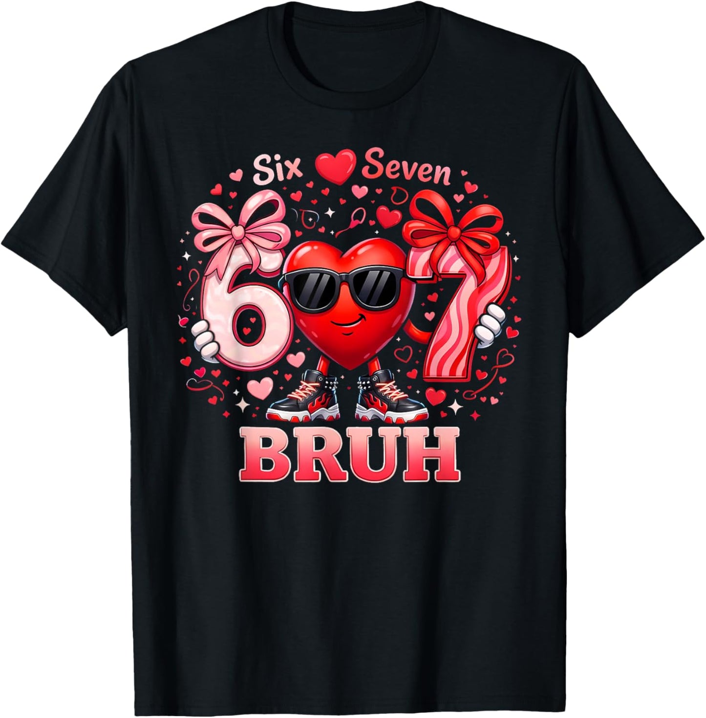 Bruh 67 Six Seven Heart Dabbing Valentines Day Boys T-Shirt - T-Shirt | Black