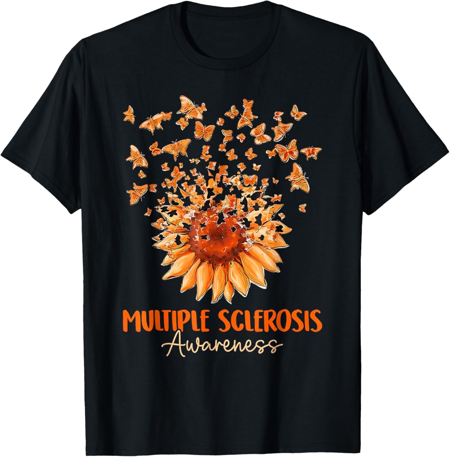 Multiple Sclerosis Awareness Sunflower Butterfly Women Girls T-Shirt - T-Shirt | Black