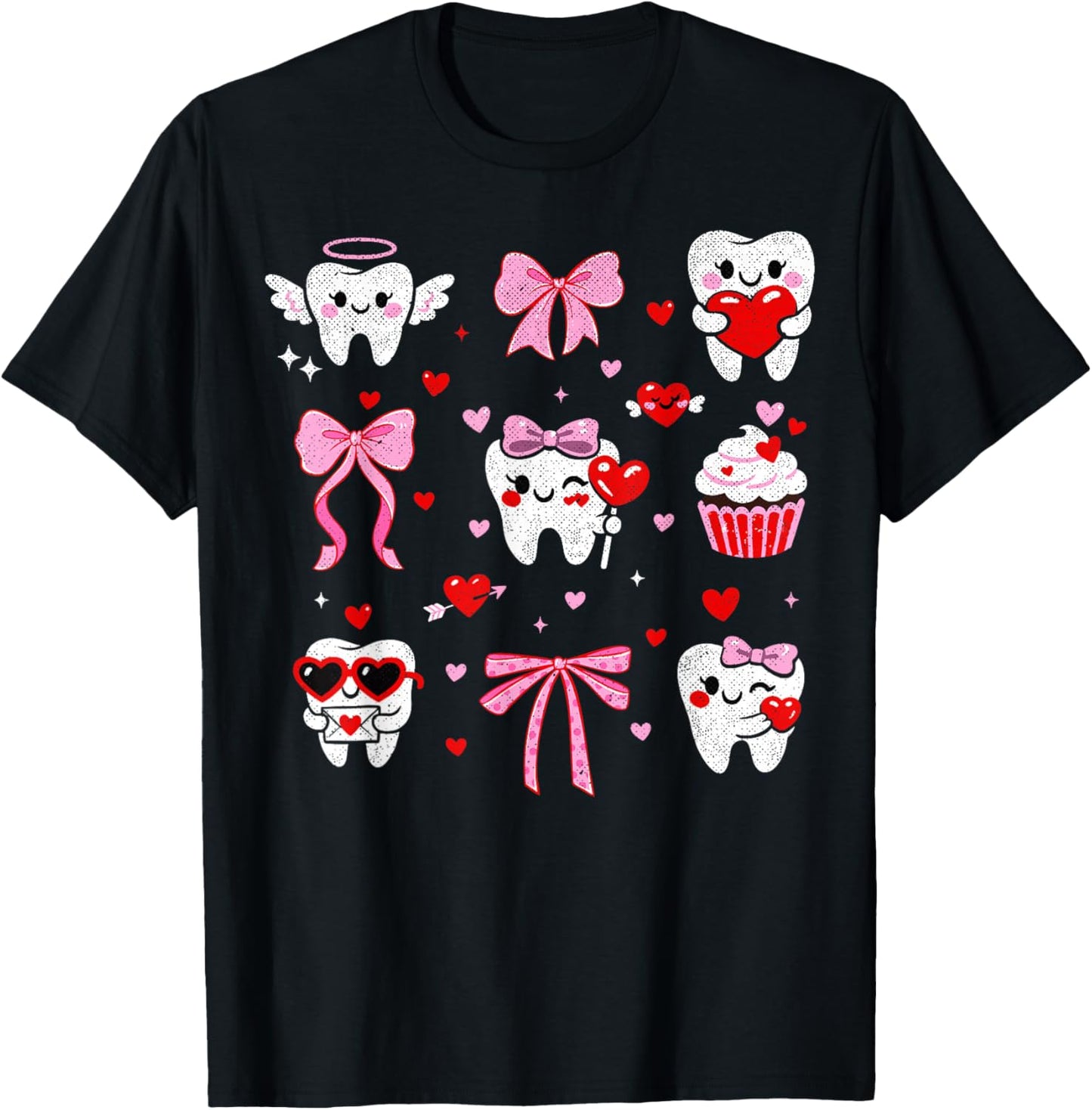 Valentine’s Day Teeth Coquette Bow Cute Dental Love Graphic T-Shirt - T-Shirt | Black