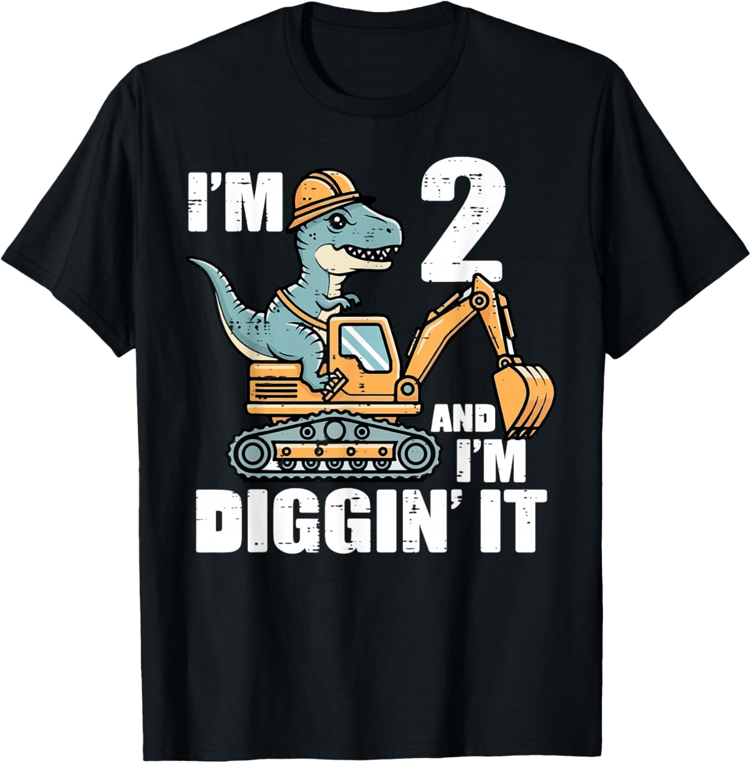 Im 2 and Diggin It Dino Excavator 2nd Birthday Trex Boys Kid T-Shirt - T-Shirt | Black