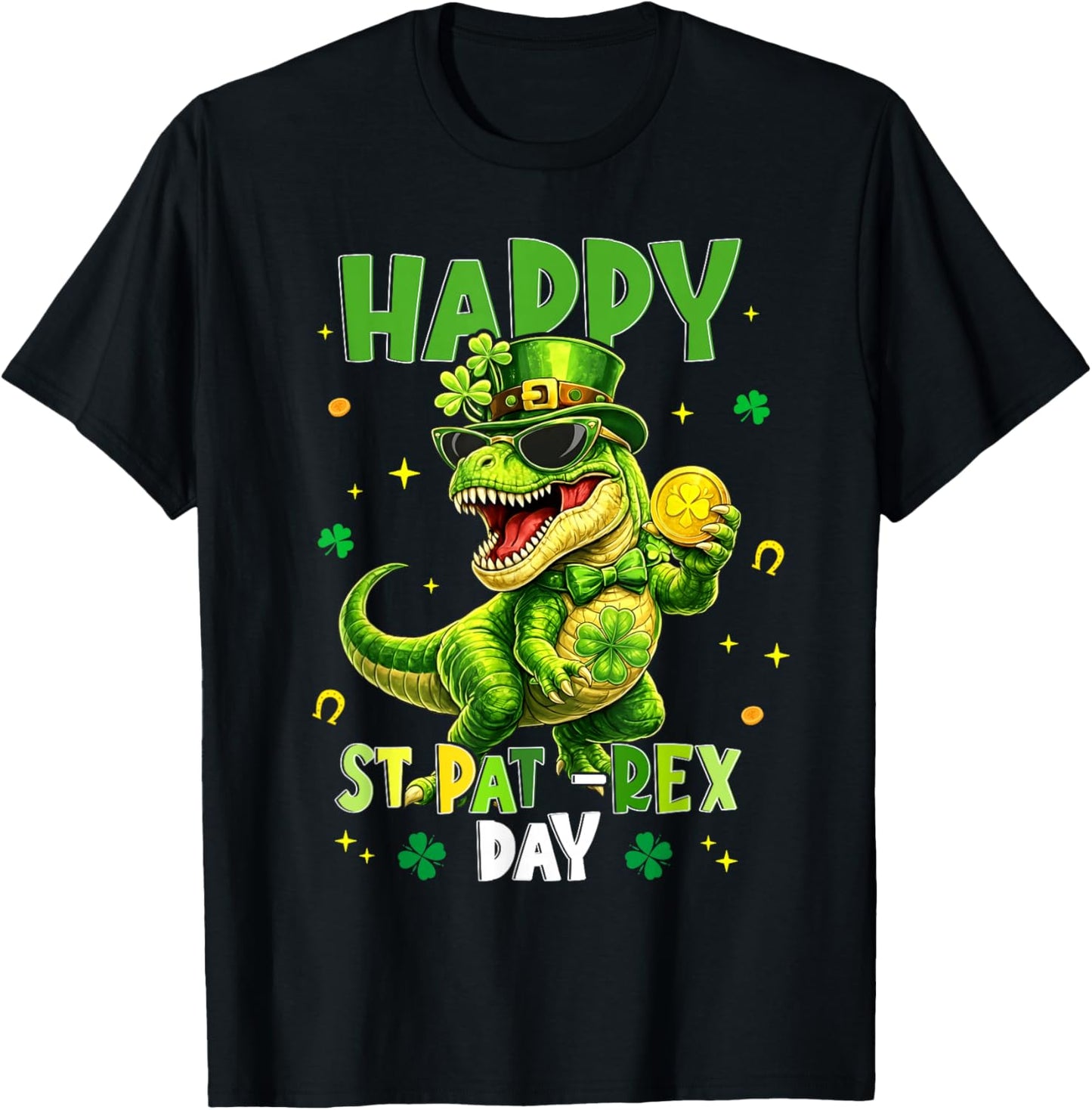 Happy St Patricks Day Pa-trex Dinosaur Shamrock Boys Kids T-Shirt - T-Shirt | Black