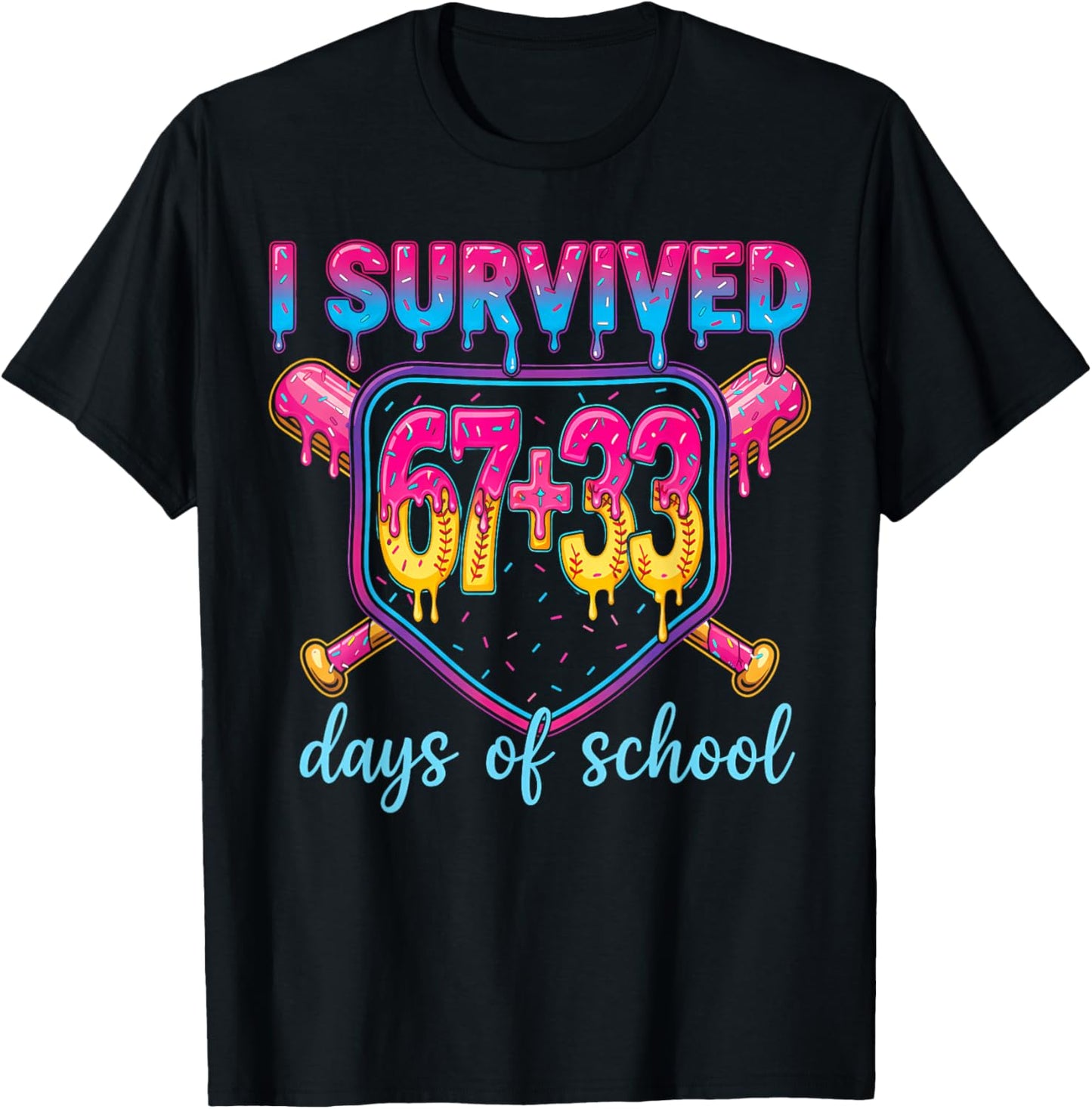 I Survived 67+33 Days of School 100 Days 6 7 Kids Boys Girls T-Shirt - T-Shirt | Black