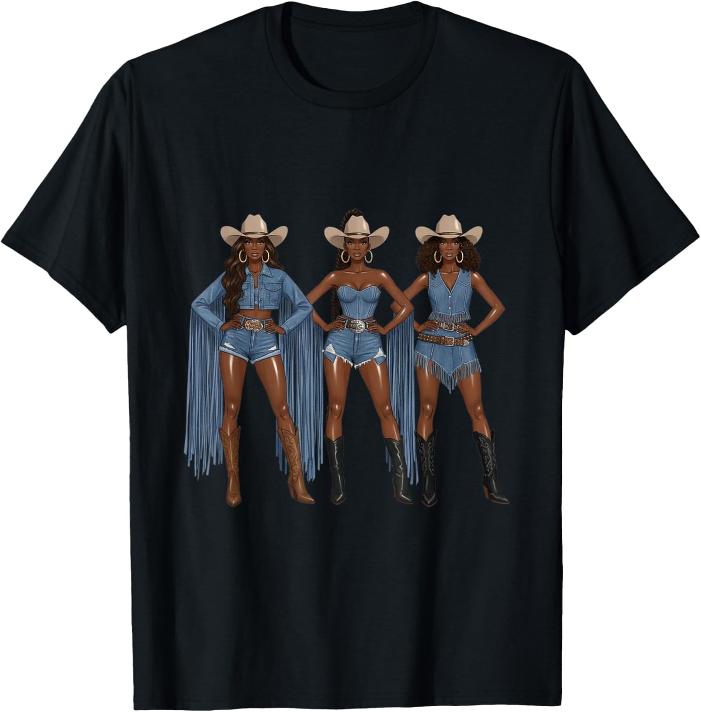 Black African American Cowgirl Texas Western Country Rodeo T-Shirt - T-Shirt | Black