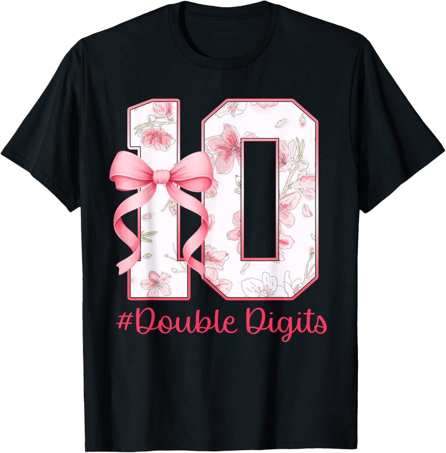 10th Birthday Girl Pink Coquette Bow 10 Year Old Aesthetic T-Shirt - T-Shirt | Black