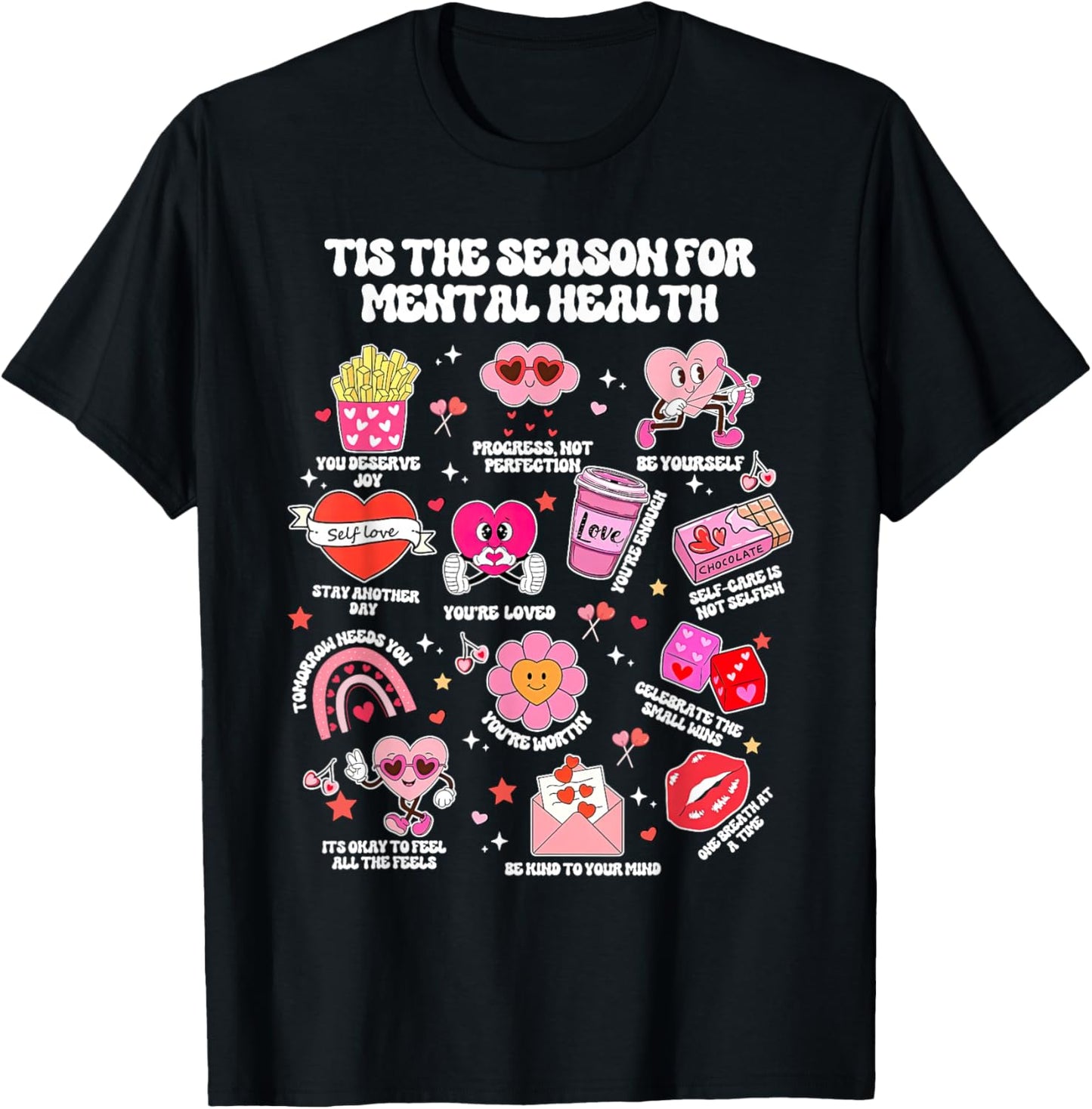 Tis The Season for Mental Health Valentine School Psychology T-Shirt - T-Shirt | Black