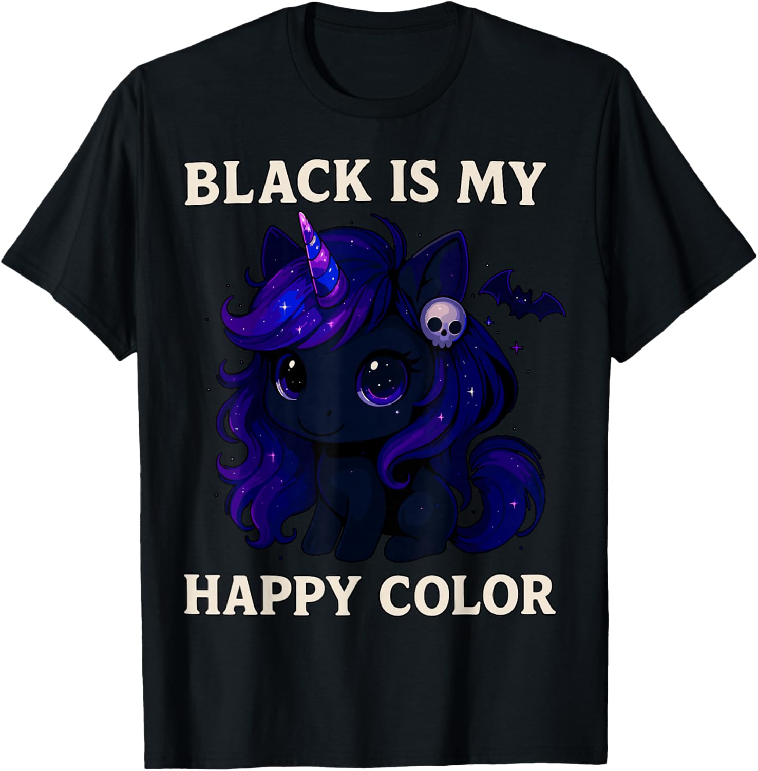 Emo Unicorn Black is My Happy Color Gothic T-Shirt - T-Shirt | Black