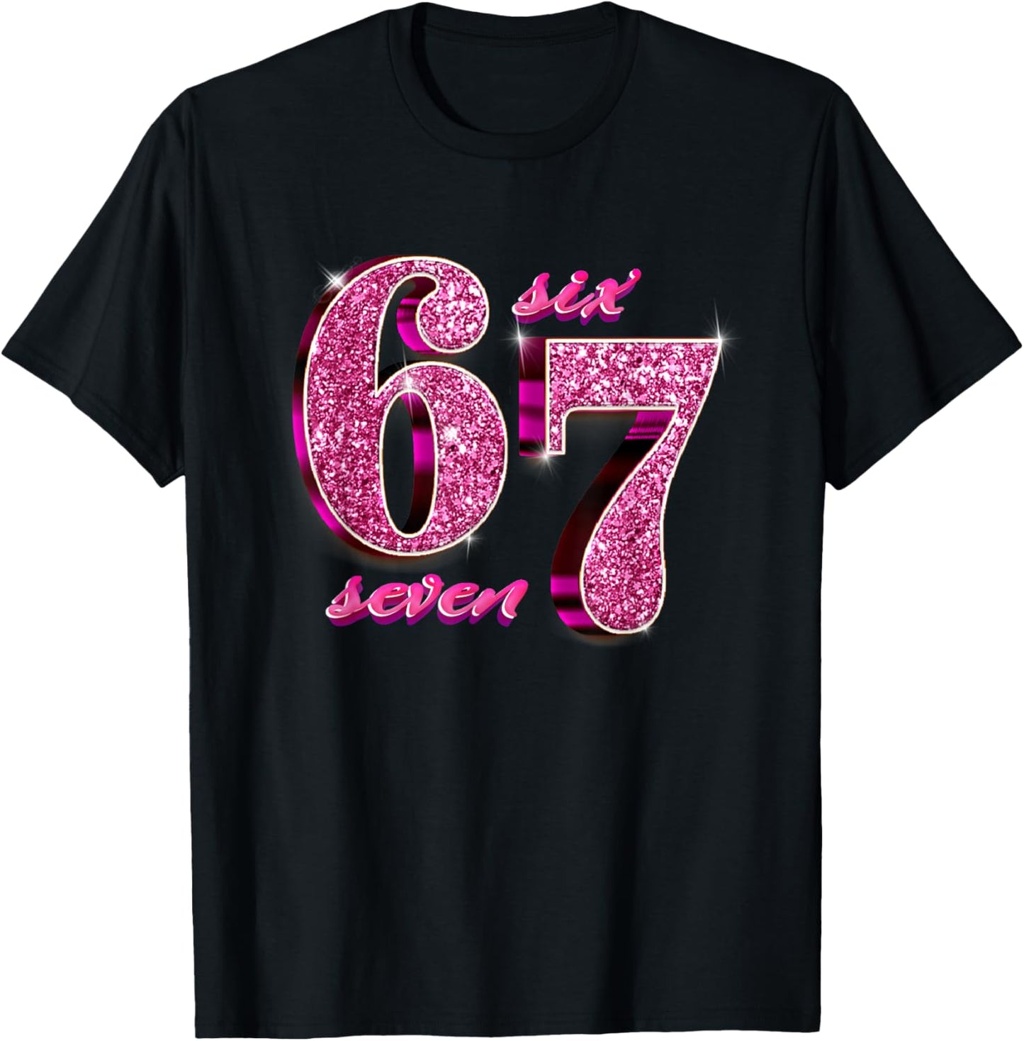 Funny Girls Pink Coquette 67 Six Seven Meme Brainrot T-Shirt - T-Shirt | Black