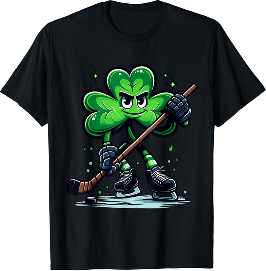 Funny St Patricks Day Ice Hockey Lovers Shamrock Irish Pride T-Shirt - T-Shirt | Black